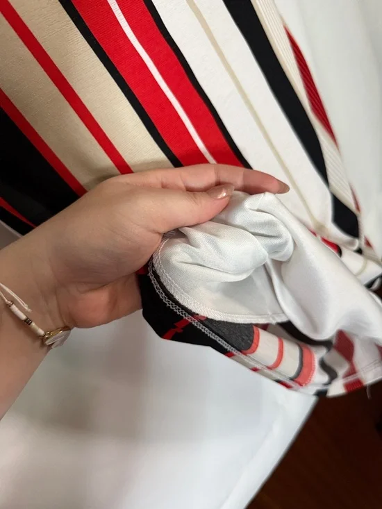 Fashion Nova Red Black Cream Striped Spaghetti-Strap Midi Dress - Picture 5 of 9